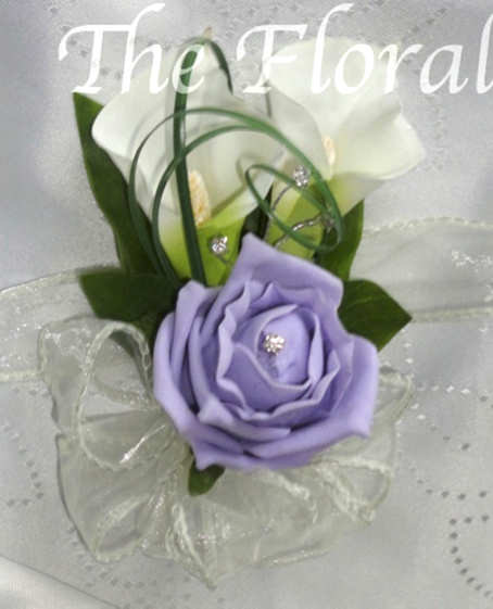 Lilac & Ivory Calla Lily & Rose Corsage